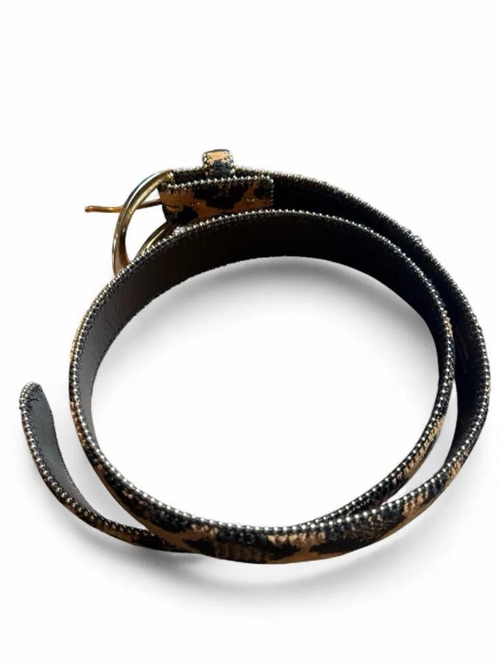 Vintage Leopard Print Beaded Belt - Tan & Black